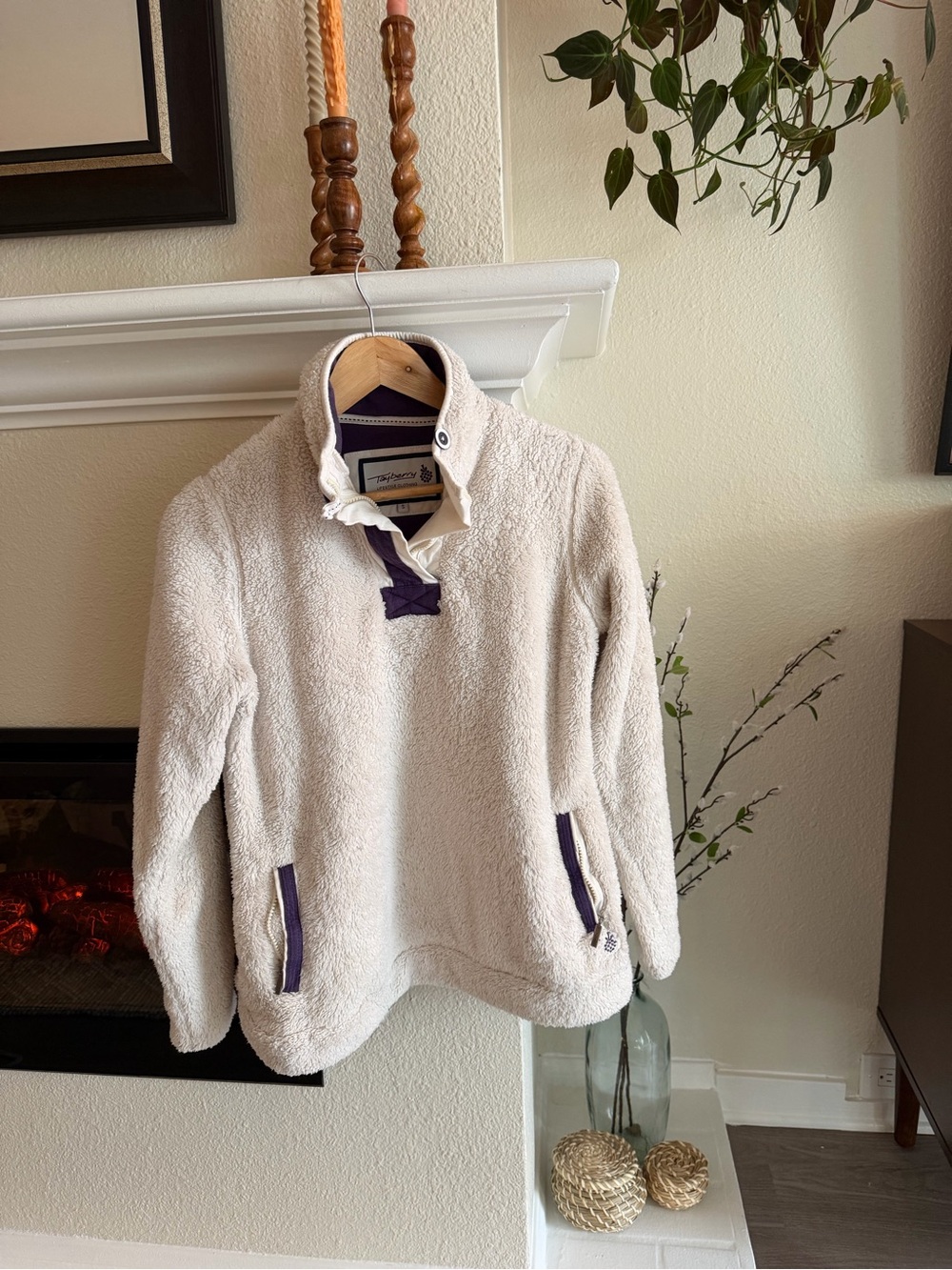 Tayberry Women's Cream Sherpa Pullover Cowl Neck Sweater